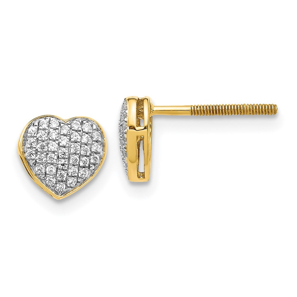 14K Gelbgold Herz-Ohrstecker mit Laborgezüchteten Diamanten VS/SI+ G+ und Schraubverschluss
