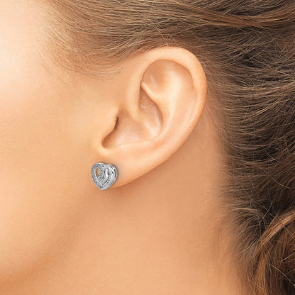 14K Weißgold Herz-Ohrstecker mit echten Diamanten