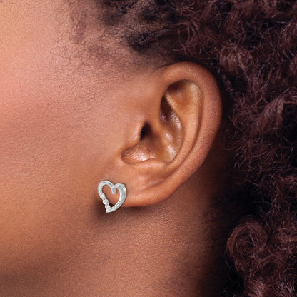 14K Weißgold Herz-Ohrstecker mit echten Diamanten