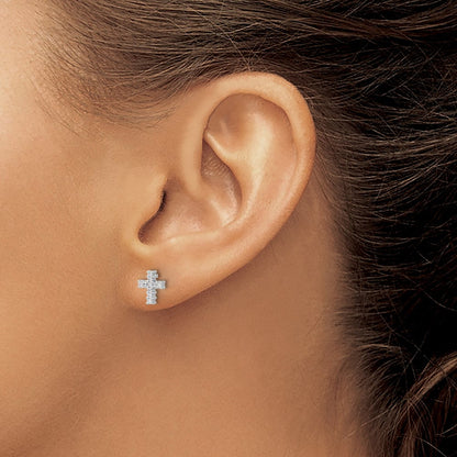 10K Weißgold Poliert Diamant Kreuz Ohrstecker