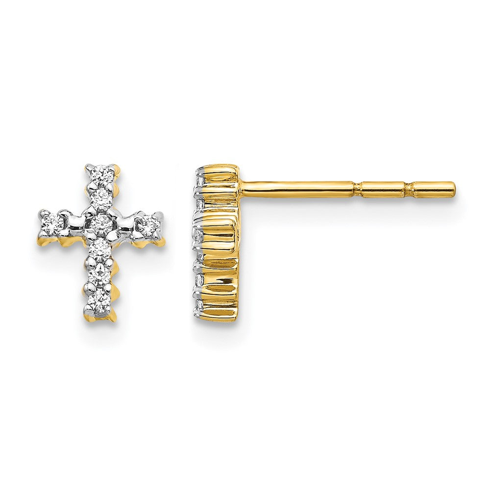 10K Gelbgold Poliert Diamant Kreuz Ohrstecker