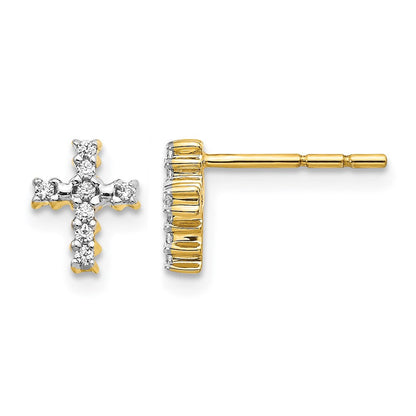 10K Gelbgold Poliert Diamant Kreuz Ohrstecker