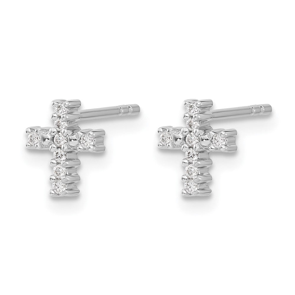 14K Weißgold Ohrstecker mit Kreuz, poliert, echte Diamanten
