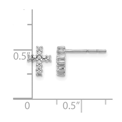 14K Weißgold Ohrstecker mit Kreuz, poliert, echte Diamanten