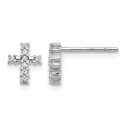 14K Weißgold Ohrstecker mit Kreuz, poliert, echte Diamanten