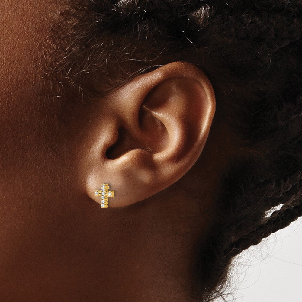14K Gelbgold Kreuz-Ohrstecker mit 0,1 ct. Laborgezüchteten Diamanten VS/SI+ G+