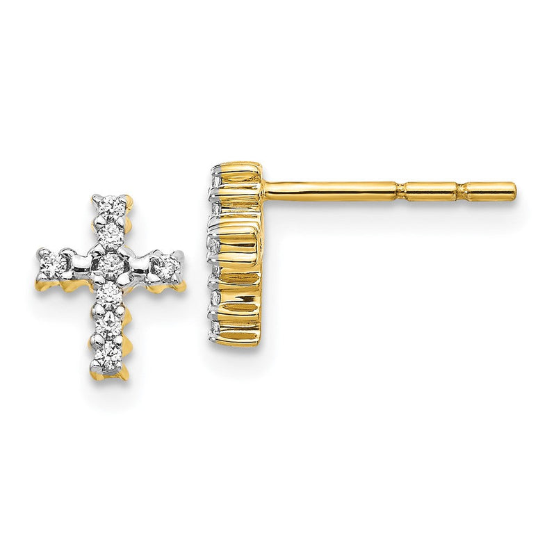 14K Gelbgold polierte Ohrstecker mit echten Diamanten in Kreuzform