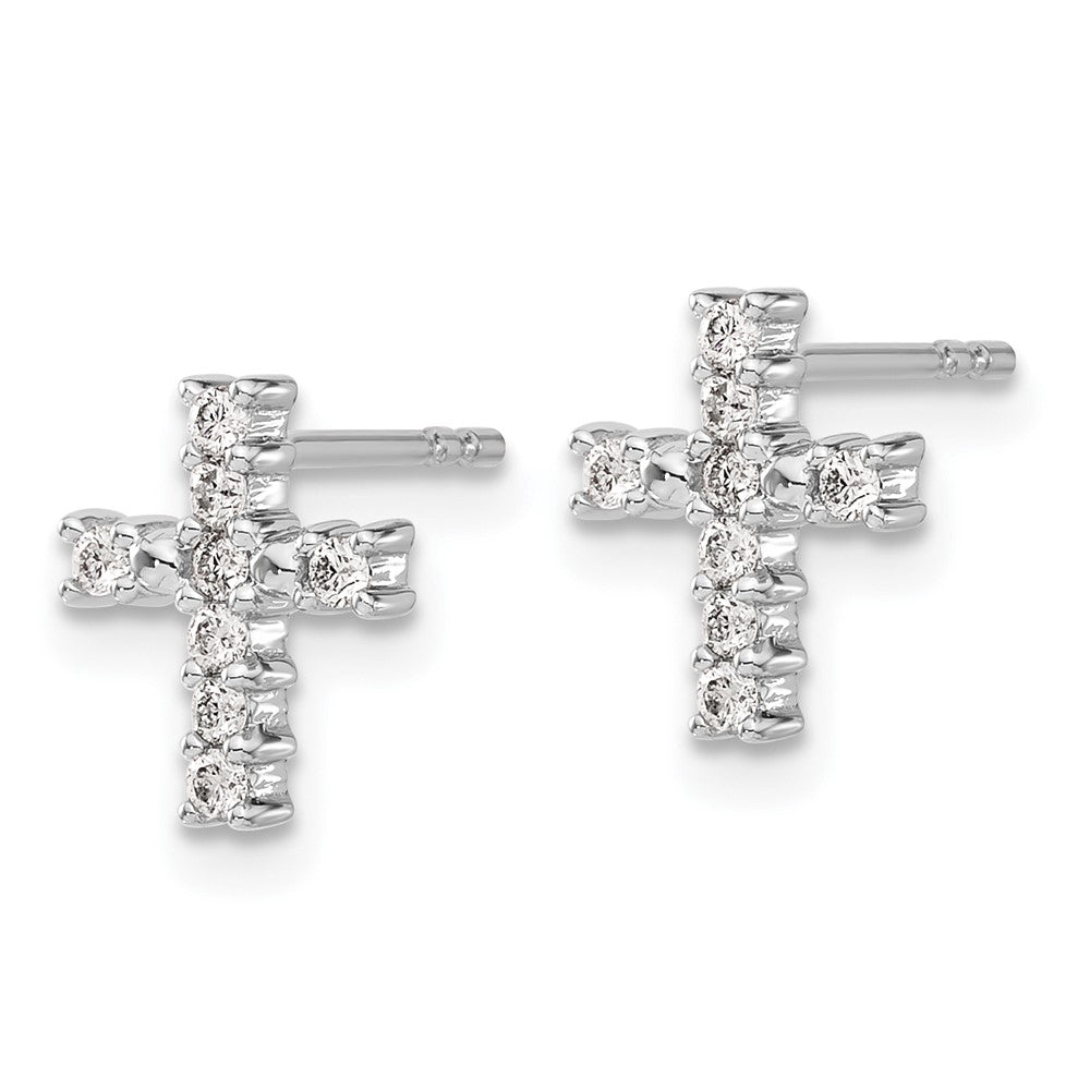 14K Weißgold Diamant-Kreuz-Ohrstecker, poliert