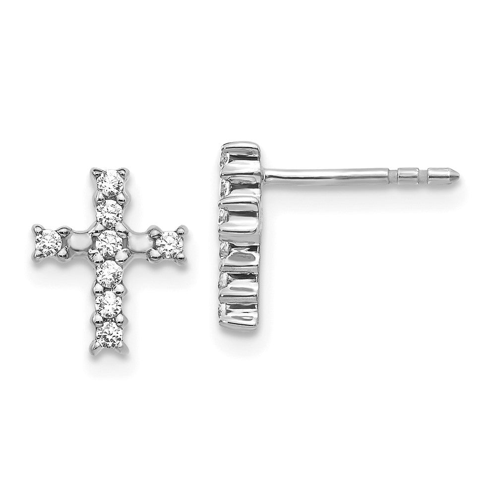 14K Weißgold Diamant-Kreuz-Ohrstecker, poliert