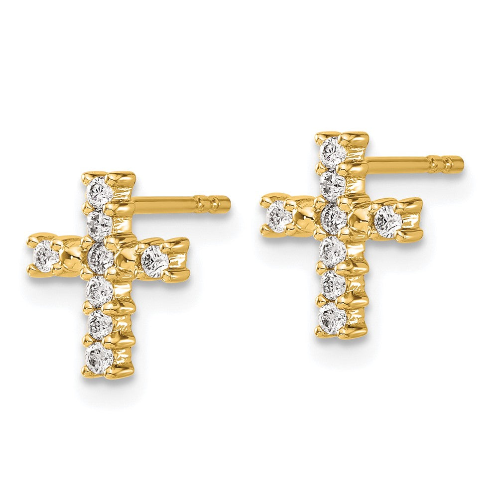 14K Gelbgold polierte Ohrstecker mit echten Diamanten in Kreuzform