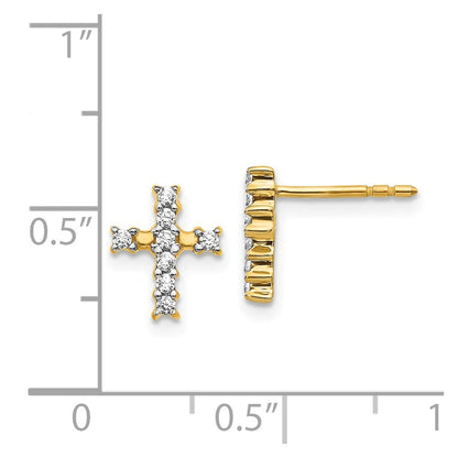 14K Gelbgold polierte Ohrstecker mit echten Diamanten in Kreuzform