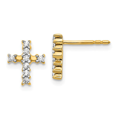 14K Gelbgold polierte Ohrstecker mit echten Diamanten in Kreuzform