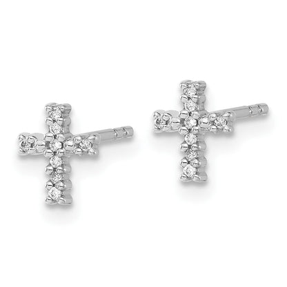 14K Weißgold Ohrstecker mit poliertem Kreuz und echten Diamanten