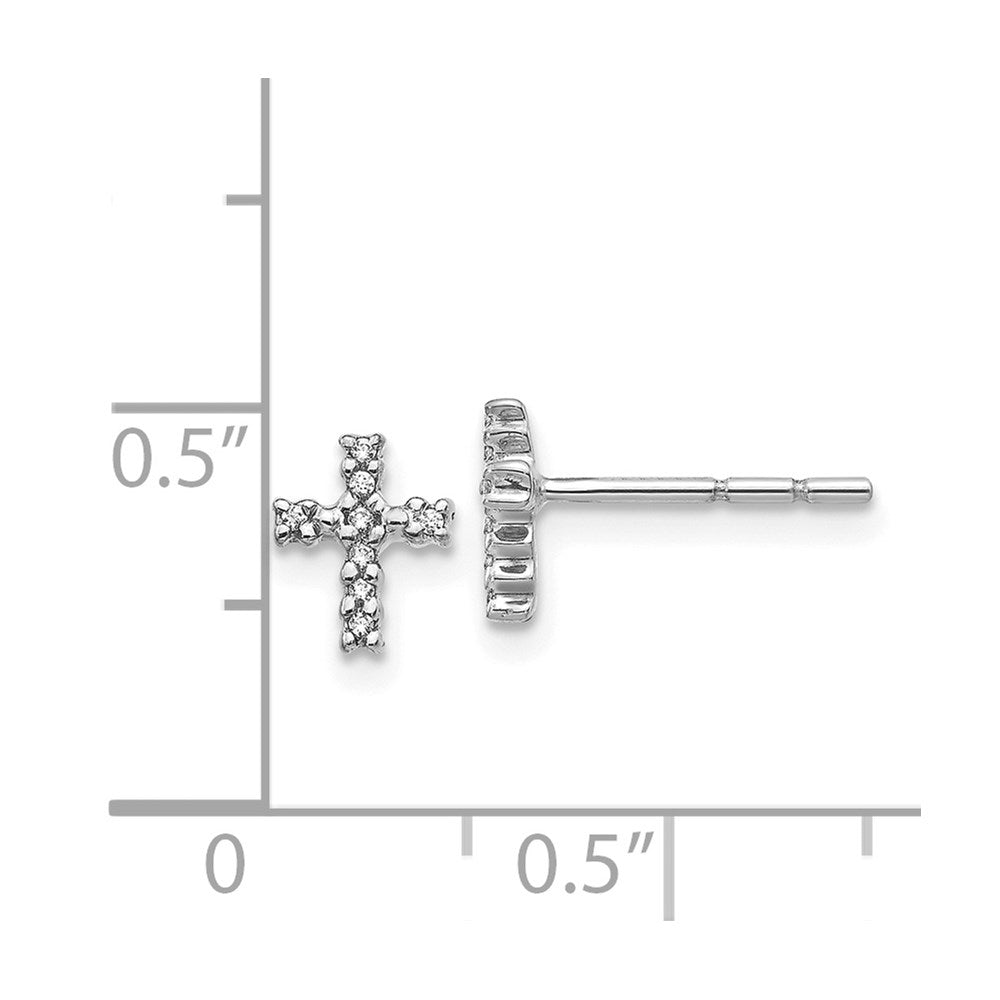 14K Weißgold Ohrstecker mit poliertem Kreuz und echten Diamanten