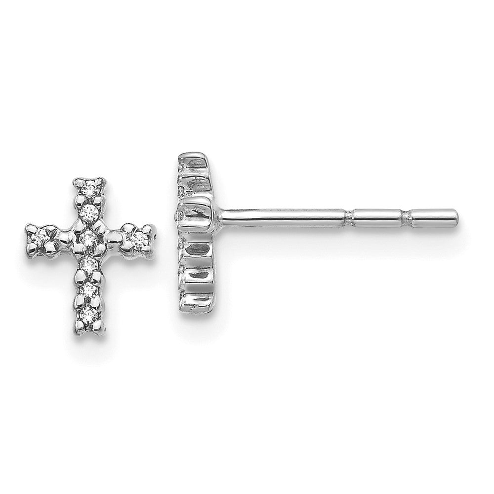14K Weißgold Ohrstecker mit poliertem Kreuz und echten Diamanten