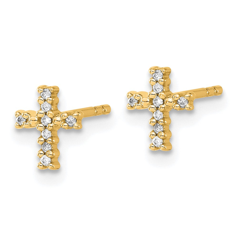 14K Gelbgold mit Rhodium echte Diamant-Kreuz-Ohrstecker