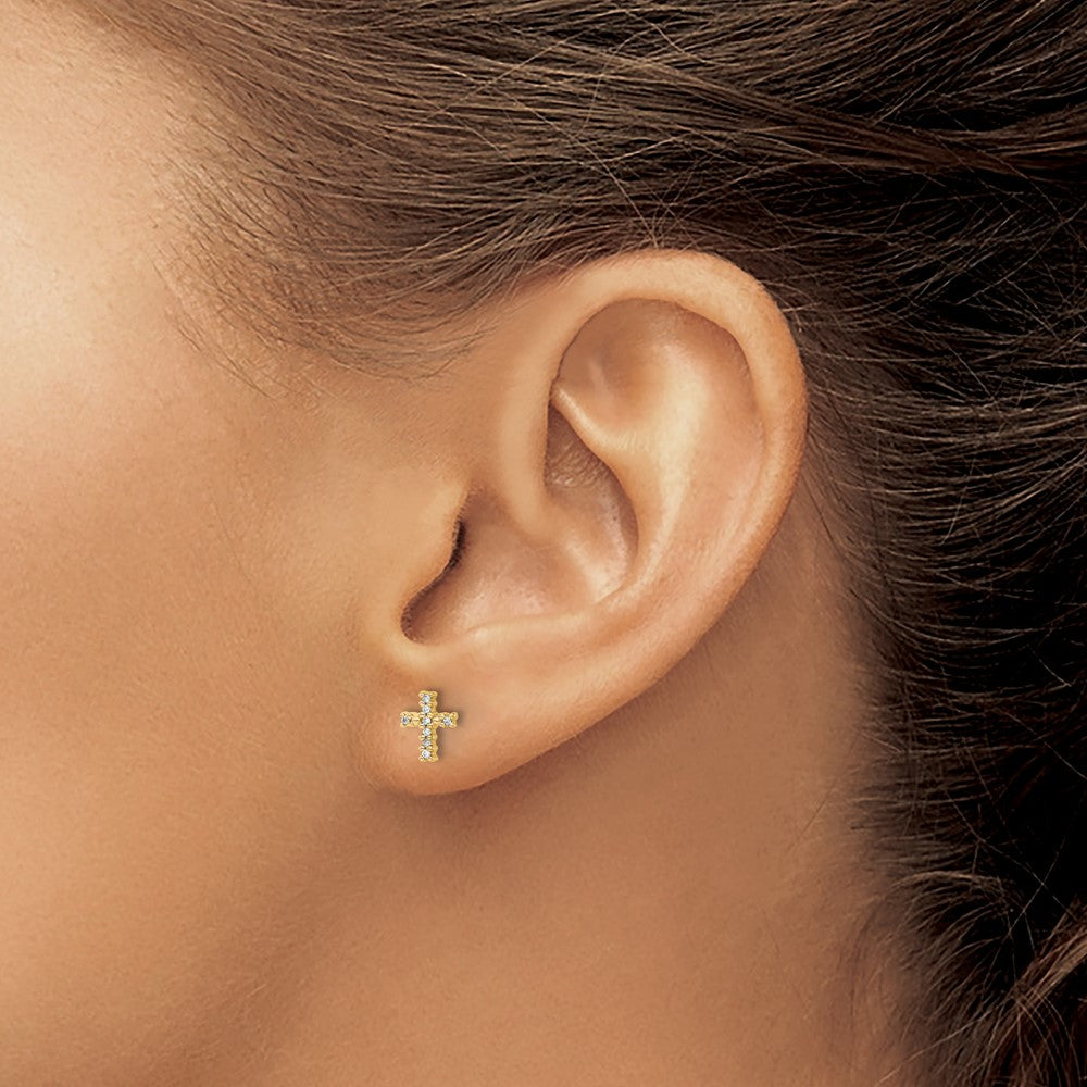 14K Gelbgold mit Rhodium echte Diamant-Kreuz-Ohrstecker