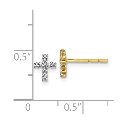 14K Gelbgold mit Rhodium echte Diamant-Kreuz-Ohrstecker