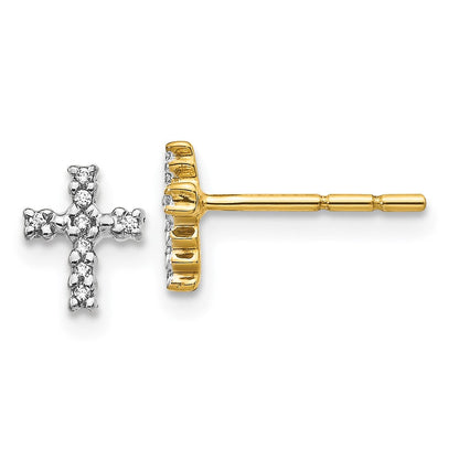 14K Gelbgold mit Rhodium echte Diamant-Kreuz-Ohrstecker