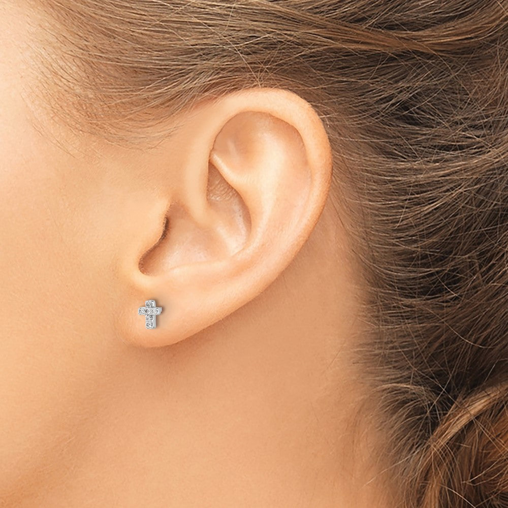 14K Weißgold Ohrringe mit echten Diamanten in Kreuzform