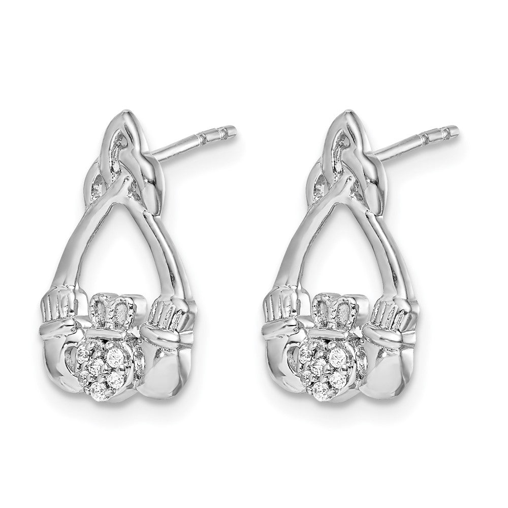 14K Weißgold Claddagh-Ohrstecker mit echten Diamanten
