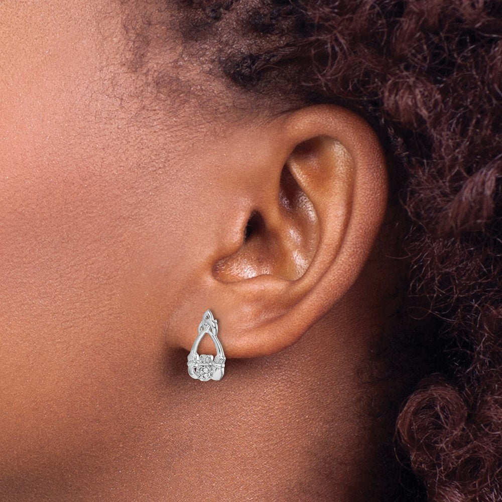 14K Weißgold Claddagh-Ohrstecker mit echten Diamanten