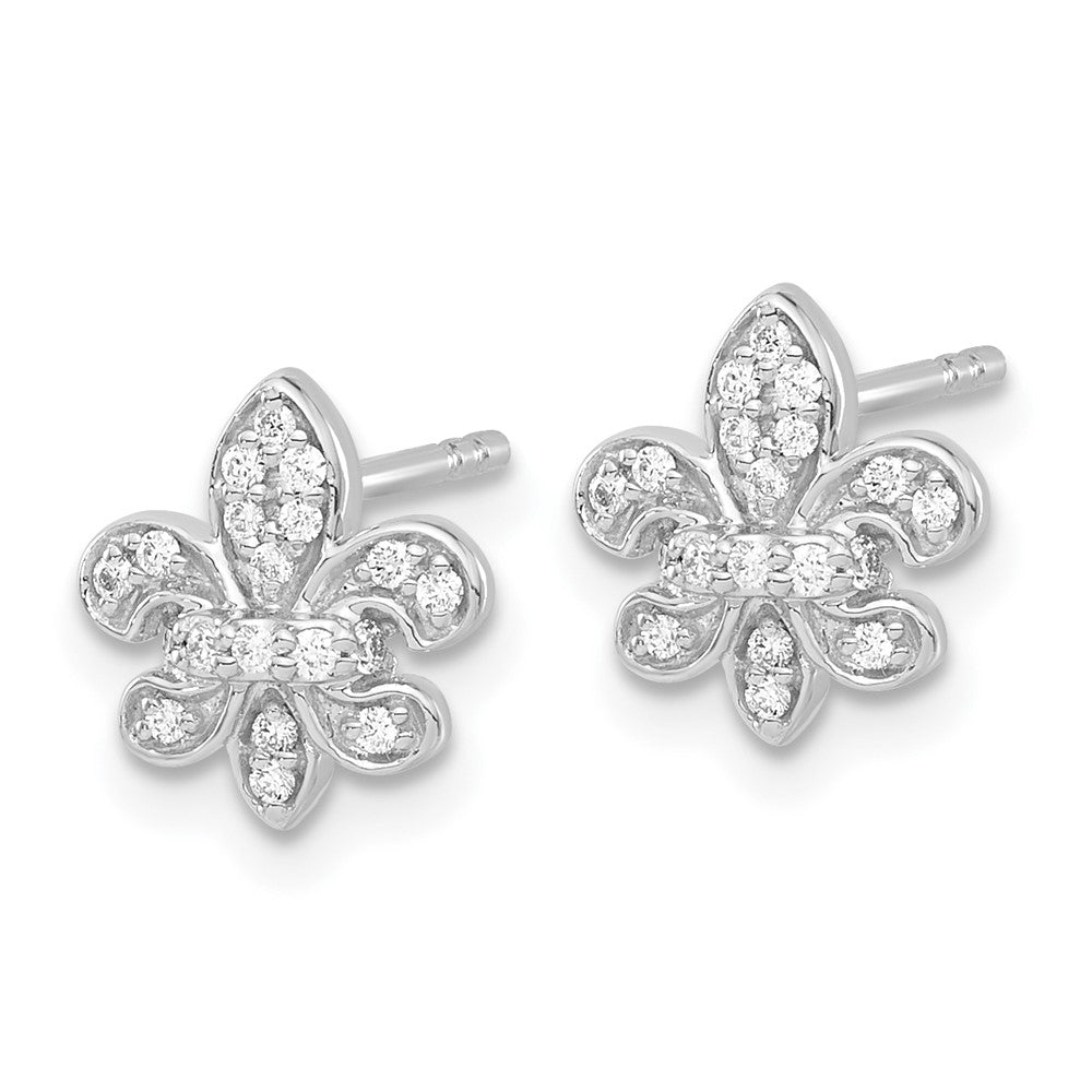 14K Weißgold Fleur-de-Lis-Ohrstecker mit echten Diamanten
