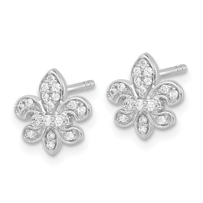 14K Weißgold Fleur-de-Lis-Ohrstecker mit echten Diamanten