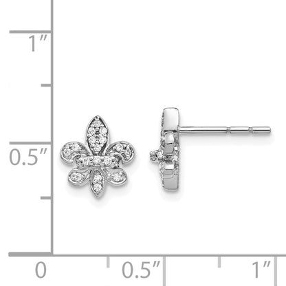 14K Weißgold Fleur-de-Lis-Ohrstecker mit echten Diamanten
