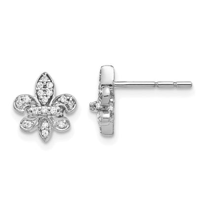 14K Weißgold Fleur-de-Lis-Ohrstecker mit echten Diamanten