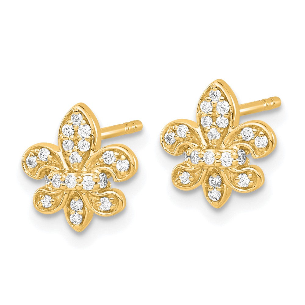 14K Gelbgold Ohrstecker Fleur de Lis mit echten Diamanten