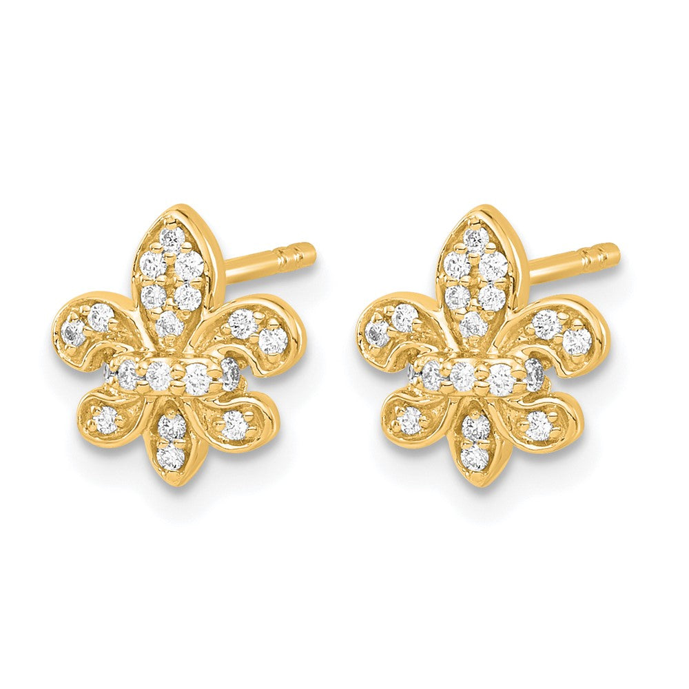 14K Gelbgold Labor gezüchtete Diamant-Fleur-de-Lis-Ohrstecker VS/SI+ G+
