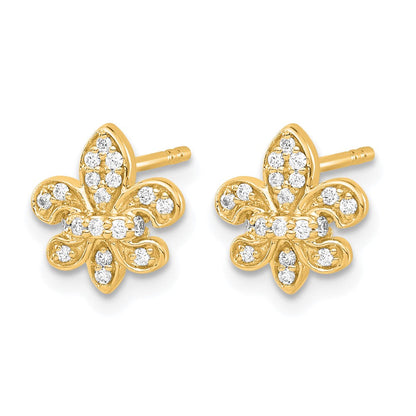 14K Gelbgold Labor gezüchtete Diamant-Fleur-de-Lis-Ohrstecker VS/SI+ G+