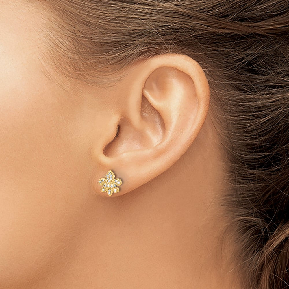 14K Gelbgold Ohrstecker Fleur de Lis mit echten Diamanten