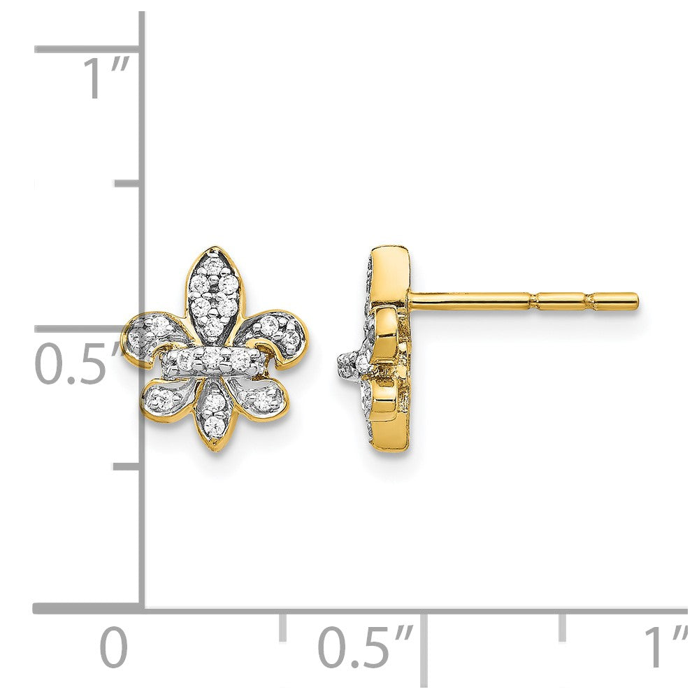 14K Gelbgold Labor gezüchtete Diamant-Fleur-de-Lis-Ohrstecker VS/SI+ G+