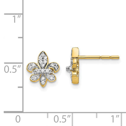 14K Gelbgold Ohrstecker Fleur de Lis mit echten Diamanten