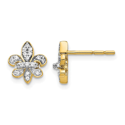 14K Gelbgold Labor gezüchtete Diamant-Fleur-de-Lis-Ohrstecker VS/SI+ G+