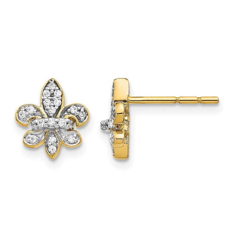 14K Gelbgold Labor gezüchtete Diamant-Fleur-de-Lis-Ohrstecker VS/SI+ G+