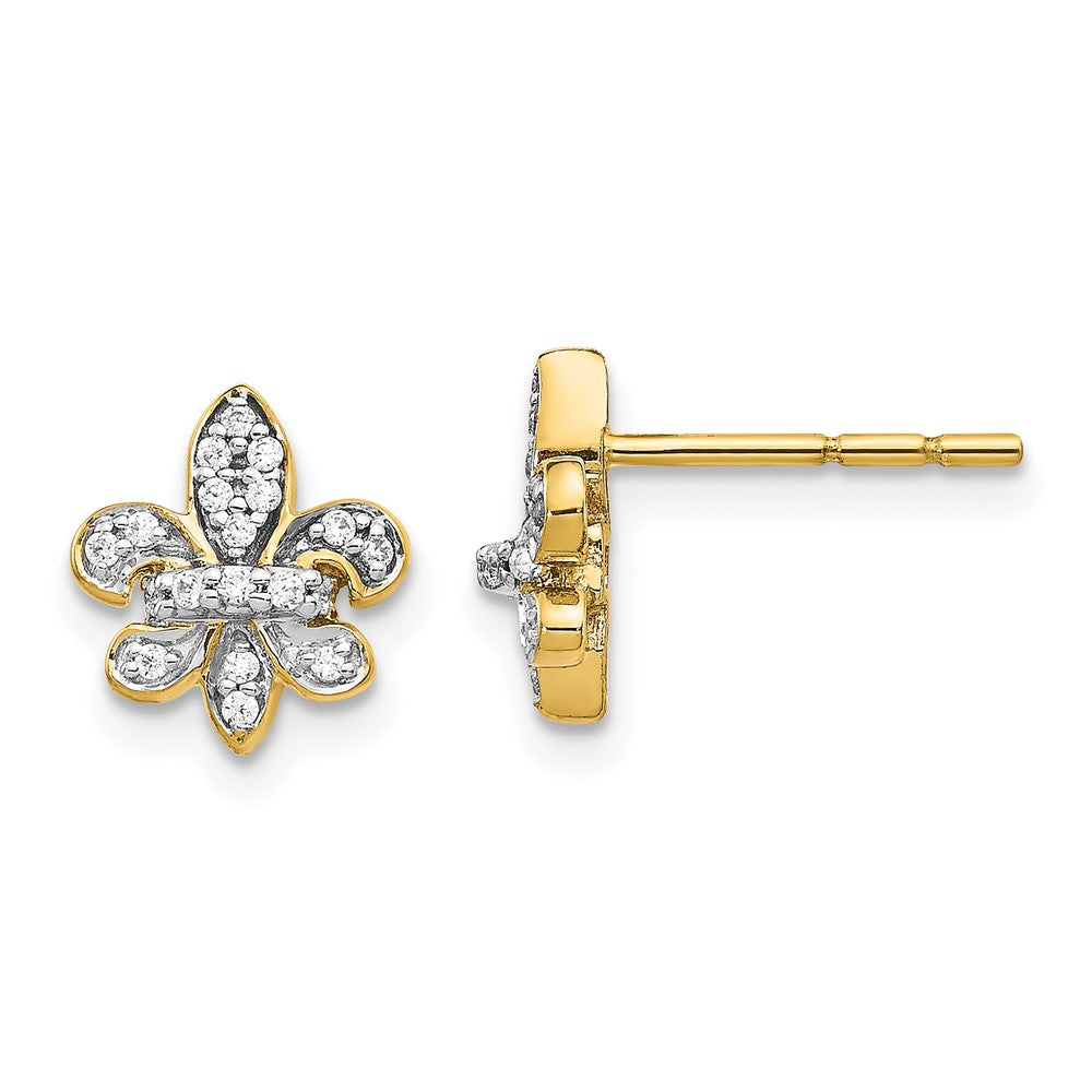 14K Gelbgold Ohrstecker Fleur de Lis mit echten Diamanten