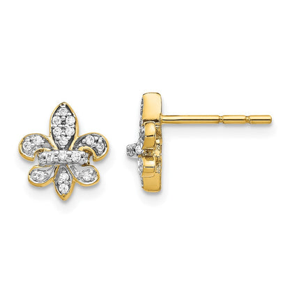 14K Gelbgold Ohrstecker Fleur de Lis mit echten Diamanten