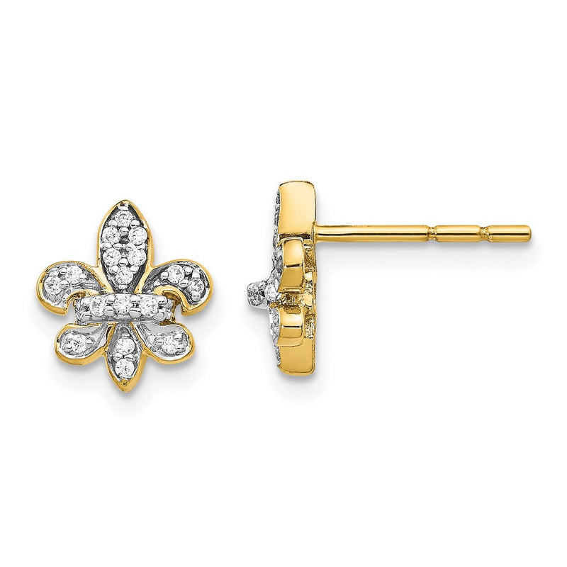 14K Gelbgold Ohrstecker Fleur de Lis mit echten Diamanten