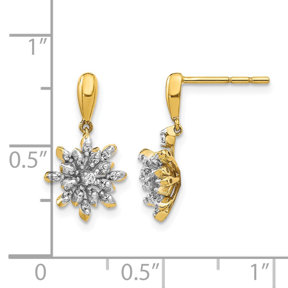 14K Gelbgold Ohrhänger mit echten Diamanten in Blütenform und Stecker