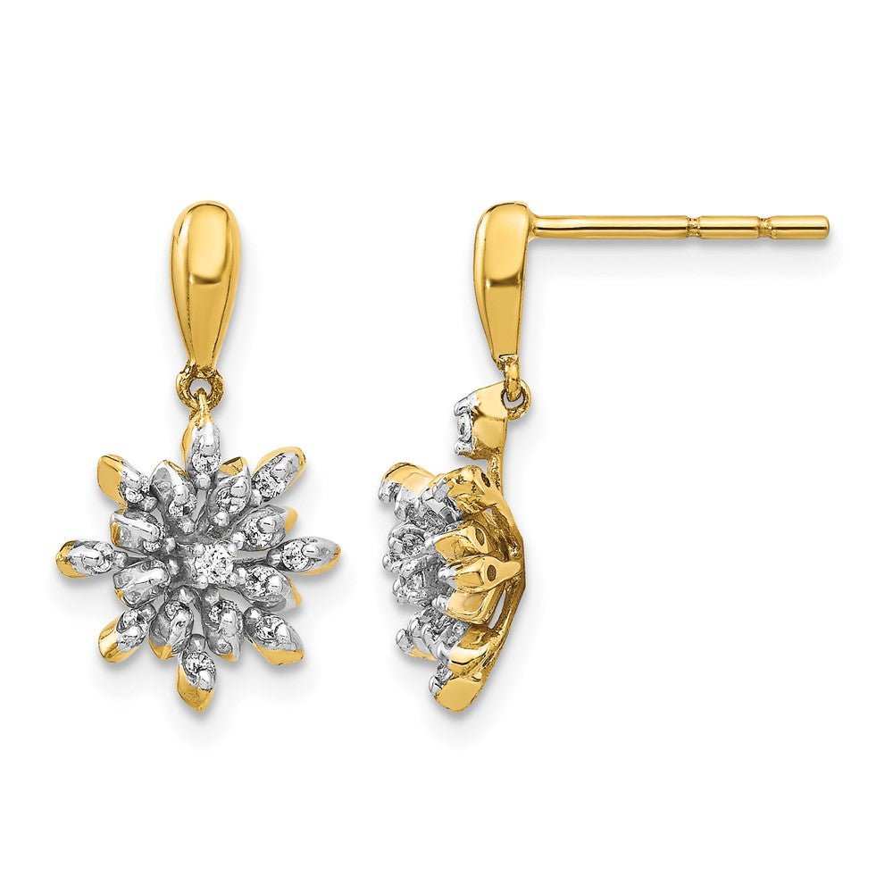14K Gelbgold Ohrhänger mit echten Diamanten in Blütenform und Stecker