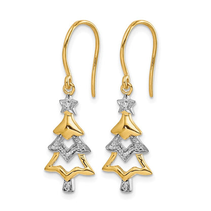 14K Gelbgold und Rhodium Echte Diamant-Weihnachtsbaum-Ohrhänger