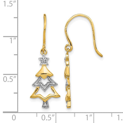 14K Gelbgold und Rhodium Echte Diamant-Weihnachtsbaum-Ohrhänger
