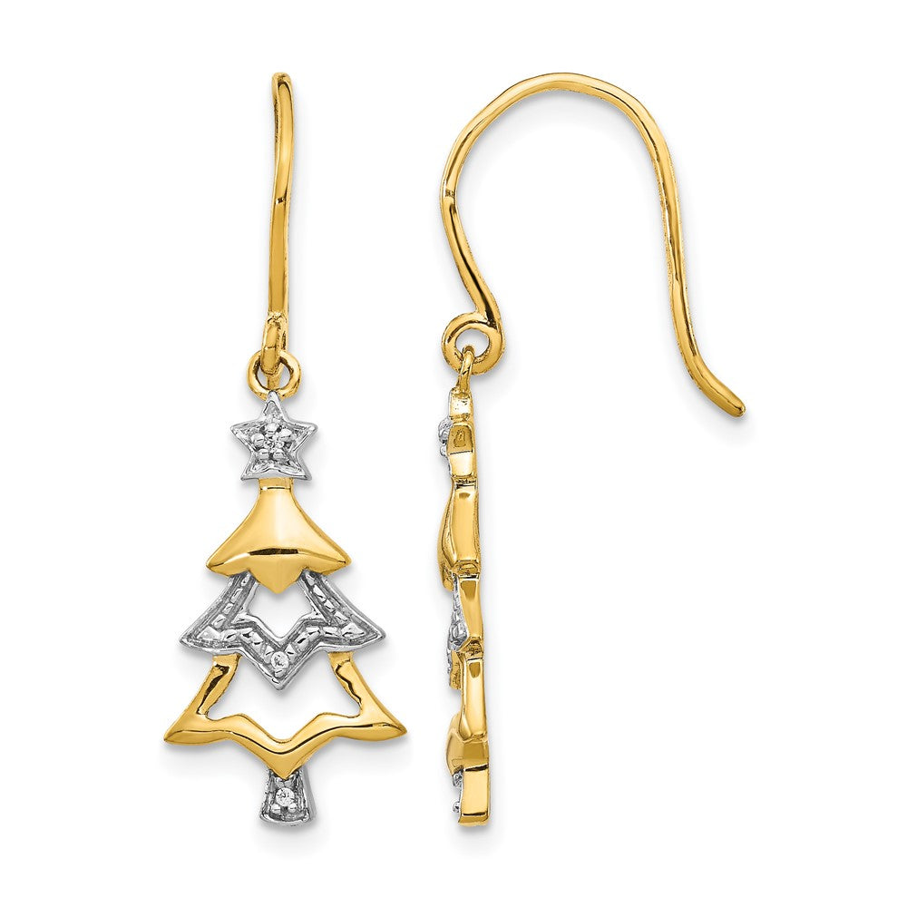 14K Gelbgold und Rhodium Echte Diamant-Weihnachtsbaum-Ohrhänger