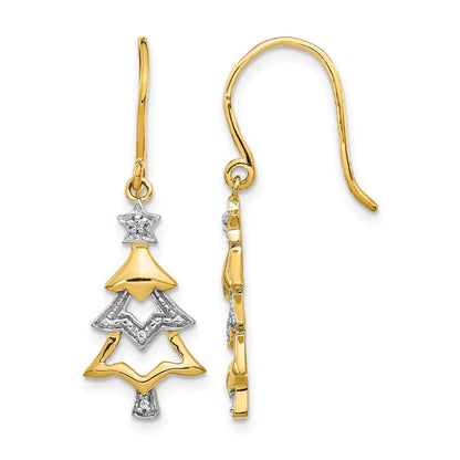 14K Gelbgold und Rhodium Echte Diamant-Weihnachtsbaum-Ohrhänger