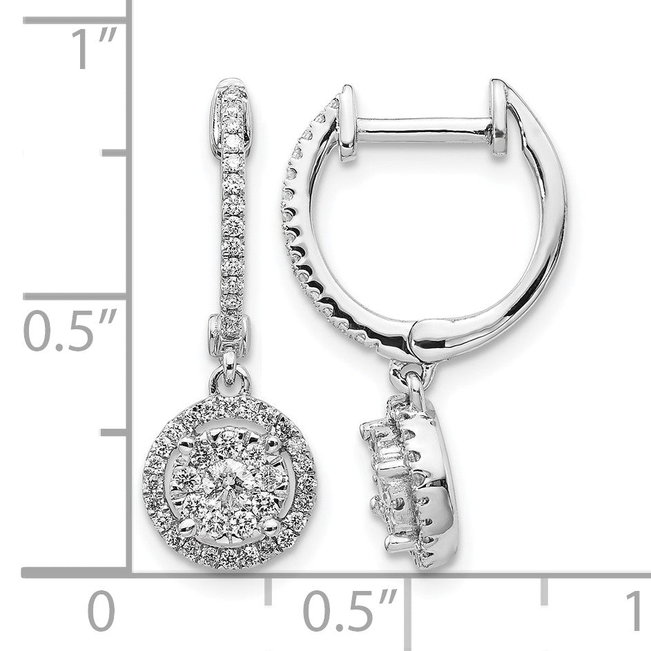 14K Weißgold Creolen mit echten Diamanten und Klappscharnier