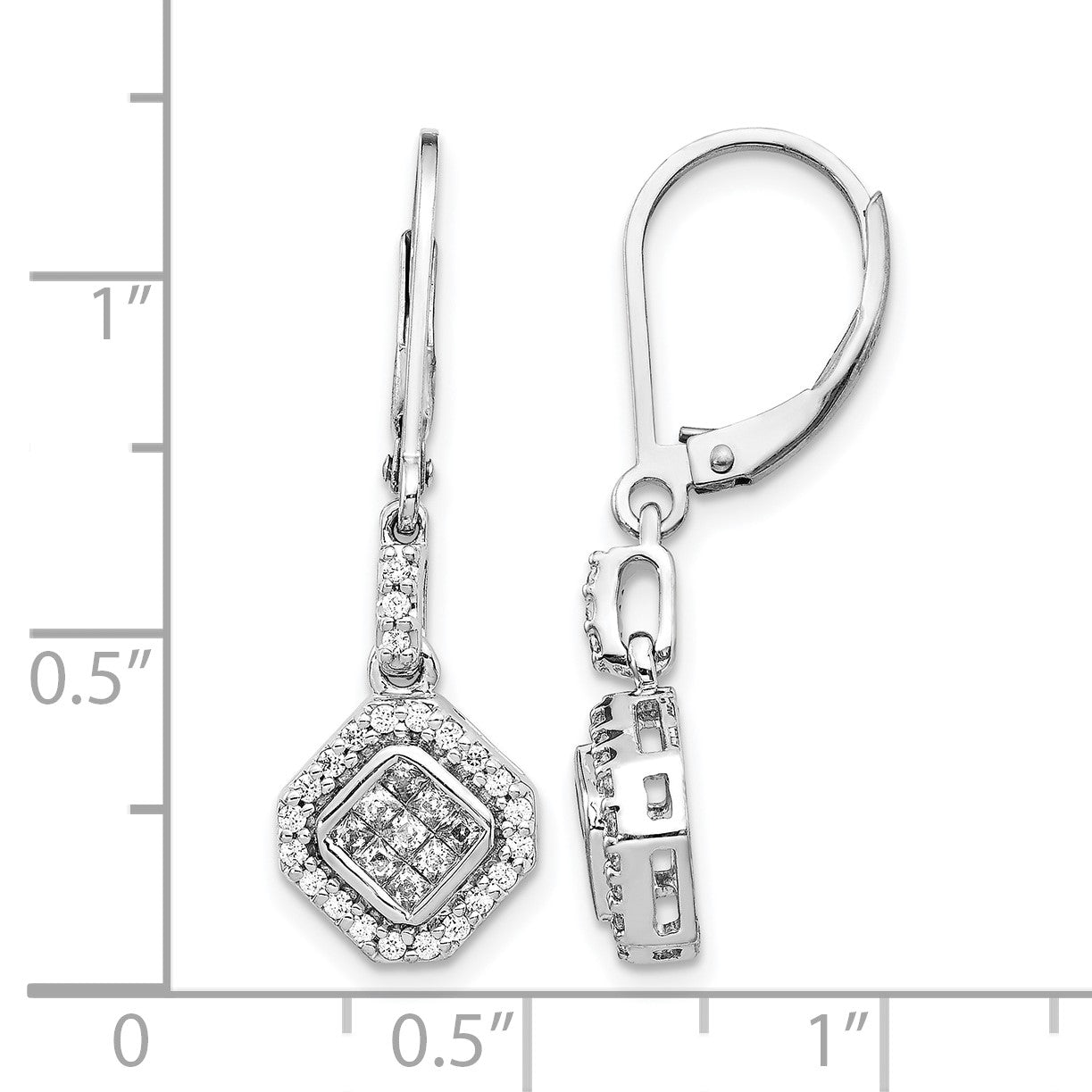 14K Weißgold Ohrhänger mit echten Diamanten und Leverback-Verschluss