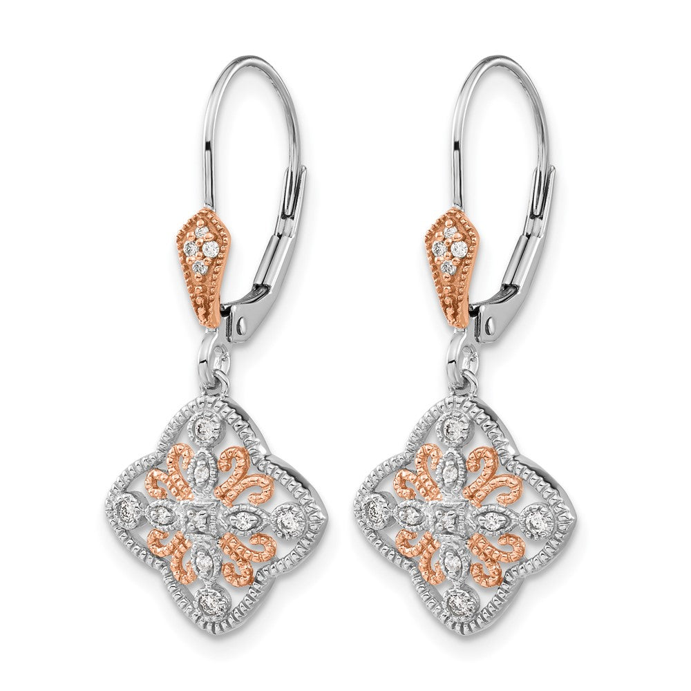 14K Weißgold mit Rosé-Rhodium-Beschichtung Diamant-Ohrhänger mit Brisurverschluss